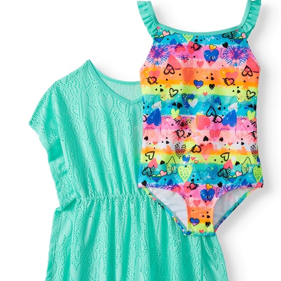 NWOT Girls' One-Piece Swimsuit and Kaftan Coverup